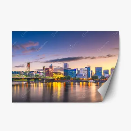 Sticker repositionnable reflets dorés de Portland au crépuscule – Wallnifity®