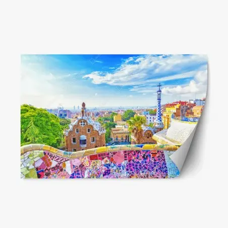 Sticker repositionnable panorama coloré du Parc Güell à Barcelone – Wallnifity®