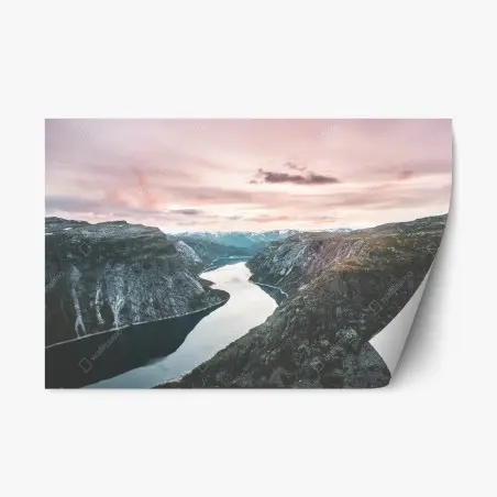 Sticker repositionnable fjord tranquille au coucher de soleil – Wallnifity®