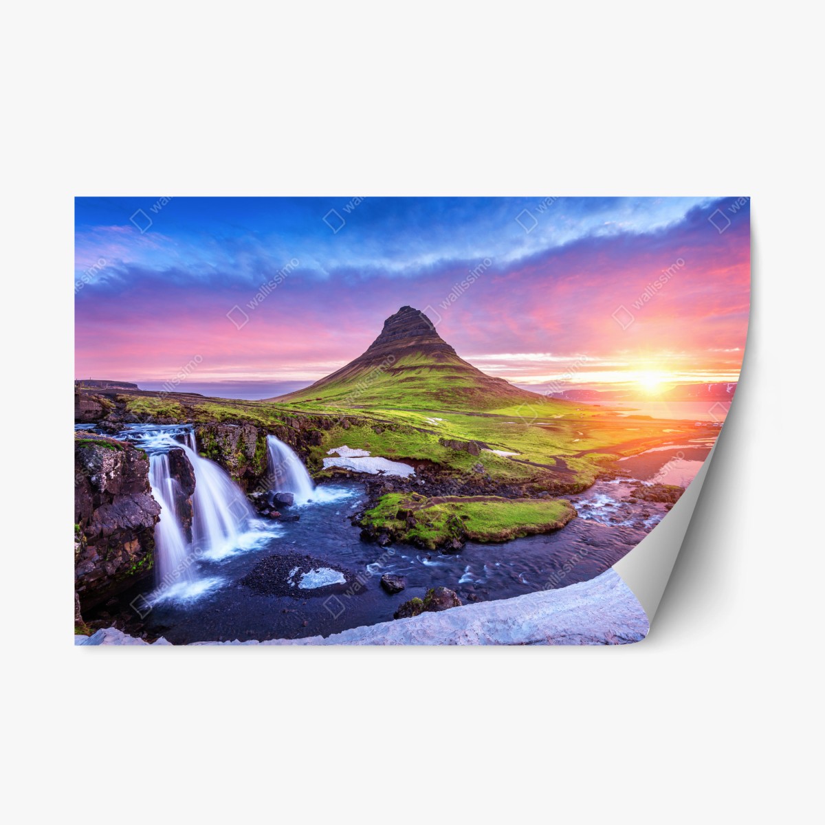 Sticker repositionnable lever de soleil sur Kirkjufell en Islande – Wallnifity®