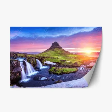 Sticker repositionnable lever de soleil sur Kirkjufell en Islande – Wallnifity®