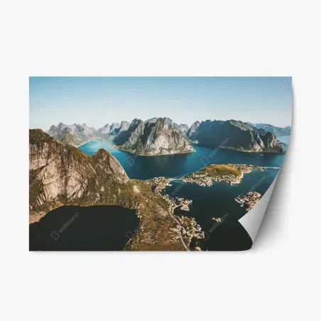 Sticker repositionnable panorama fjordique des montagnes et du littoral – Wallnifity®