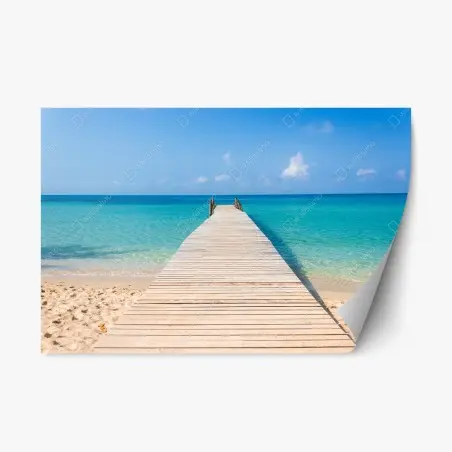 Sticker repositionnable ponton en bois sur plage tropicale – Wallnifity®