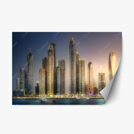 Sticker repositionnable panorama urbain de Dubaï au crépuscule – Wallnifity®