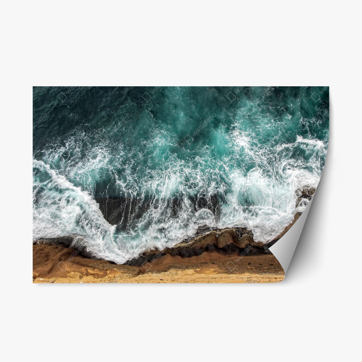 Sticker repositionnable vagues turquoises depuis la falaise – Wallnifity®