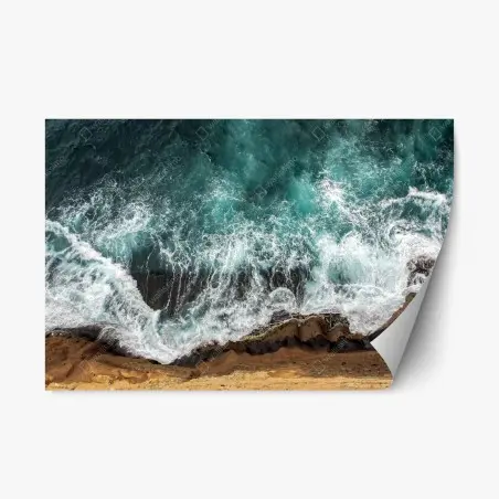 Sticker repositionnable vagues turquoises depuis la falaise – Wallnifity®