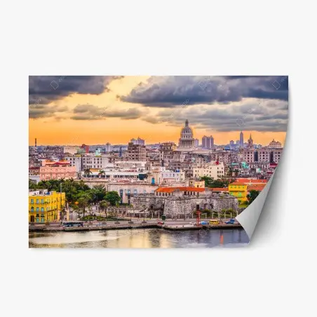 Sticker repositionnable panorama urbain de La Havane au coucher du soleil – Wallnifity®