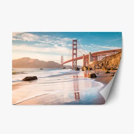 Sticker repositionnable coucher de soleil au pied du Golden Gate – Wallnifity®