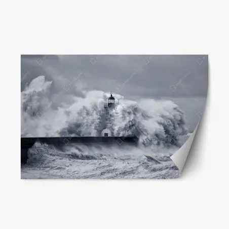 Sticker repositionnable phare du Douro englouti par les vagues – Wallnifity®