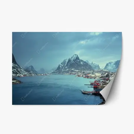 Sticker repositionnable crépuscule hivernal à Reine, îles Lofoten, Norvège – Wallnifity®