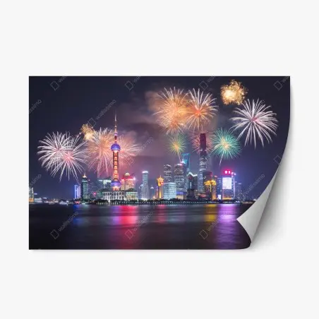 Sticker repositionnable nuit festive à Shanghai – Wallnifity®
