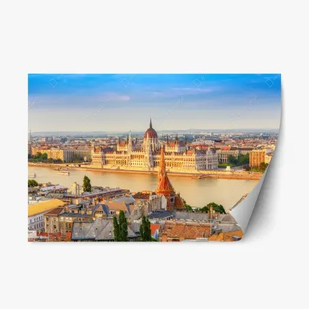 Sticker repositionnable vue panoramique sur le parlement de Budapest et le Danube – Wallnifity®
