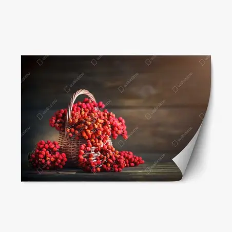 Sticker repositionnable panier de baies rouges sur fond rustique – Wallnifity®
