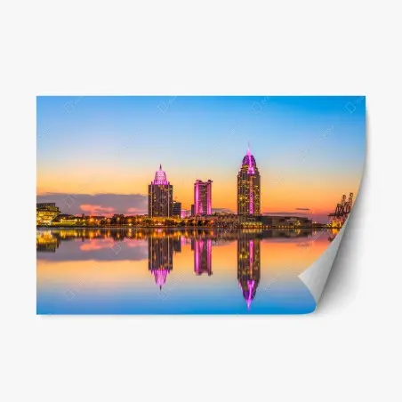 Sticker repositionnable skyline de Mobile au coucher de soleil – Wallnifity®