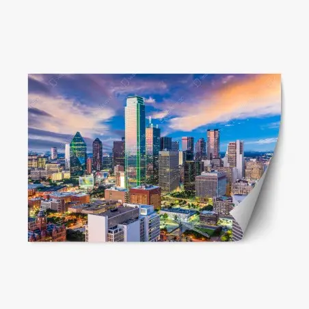 Sticker repositionnable horizon de Dallas au coucher de soleil – Wallnifity®