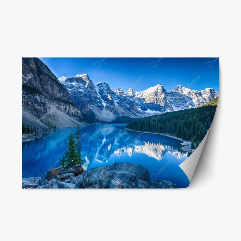 Sticker repositionnable lac alpin aux eaux turquoise et sommets enneigés – Wallnifity®