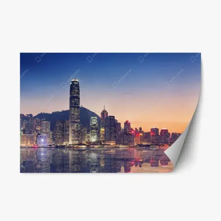 Sticker repositionnable panorama urbain de Hong Kong au crépuscule – Wallnifity®