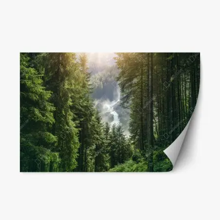 Sticker repositionnable cascade de Krimml dans la forêt alpine – Wallnifity®