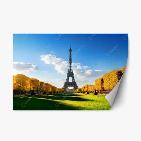 Sticker repositionnable vue printanière sur la Tour Eiffel depuis le Champ de Mars, Paris – Wallnifity®