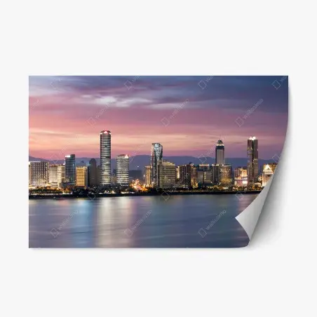 Sticker repositionnable coucher de soleil sur la ligne d'horizon urbaine – Wallnifity®
