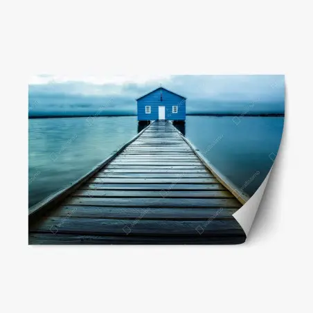 Sticker repositionnable maisonnette bleue au bout de la jetée – Wallnifity®