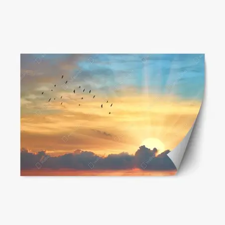 Sticker repositionnable aube dorée et envol d'oiseaux – Wallnifity®
