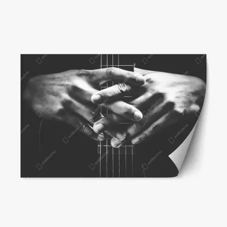 Sticker repositionnable mains posées sur le manche de guitare en noir et blanc – Wallnifity®