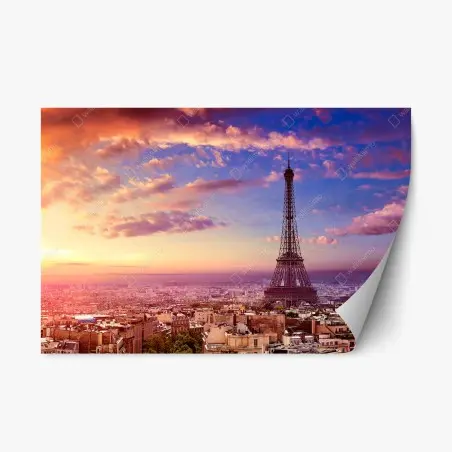 Sticker repositionnable coucher de soleil à Paris - Tour Eiffel en panorama – Wallnifity®