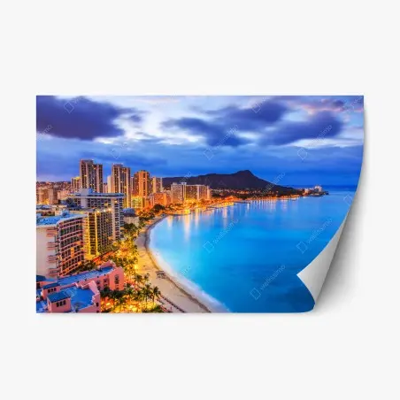 Sticker repositionnable vue panoramique de Waikiki et Diamond Head à Honolulu – Wallnifity®