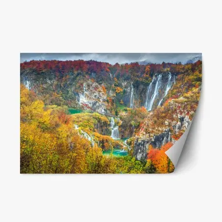 Sticker repositionnable cascade d'automne et lacs émeraude – Wallnifity®