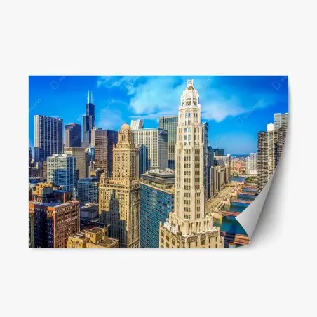 Sticker repositionnable panorama urbain de Chicago au bord de la rivière – Wallnifity®
