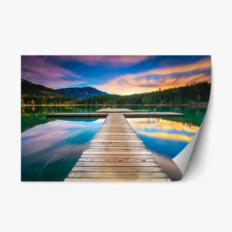 Sticker repositionnable ponton au coucher de soleil sur le lac – Wallnifity®
