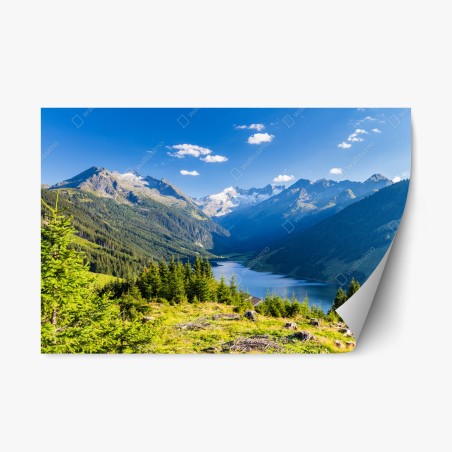 Sticker repositionnable panorama alpin du lac et des sommets – Wallnifity®