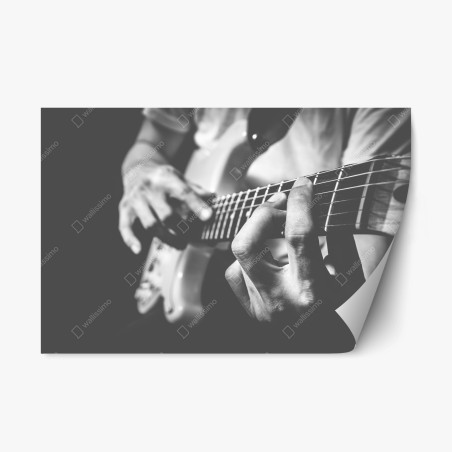 Sticker repositionnable mains de guitariste en gros plan noir et blanc – Wallnifity®