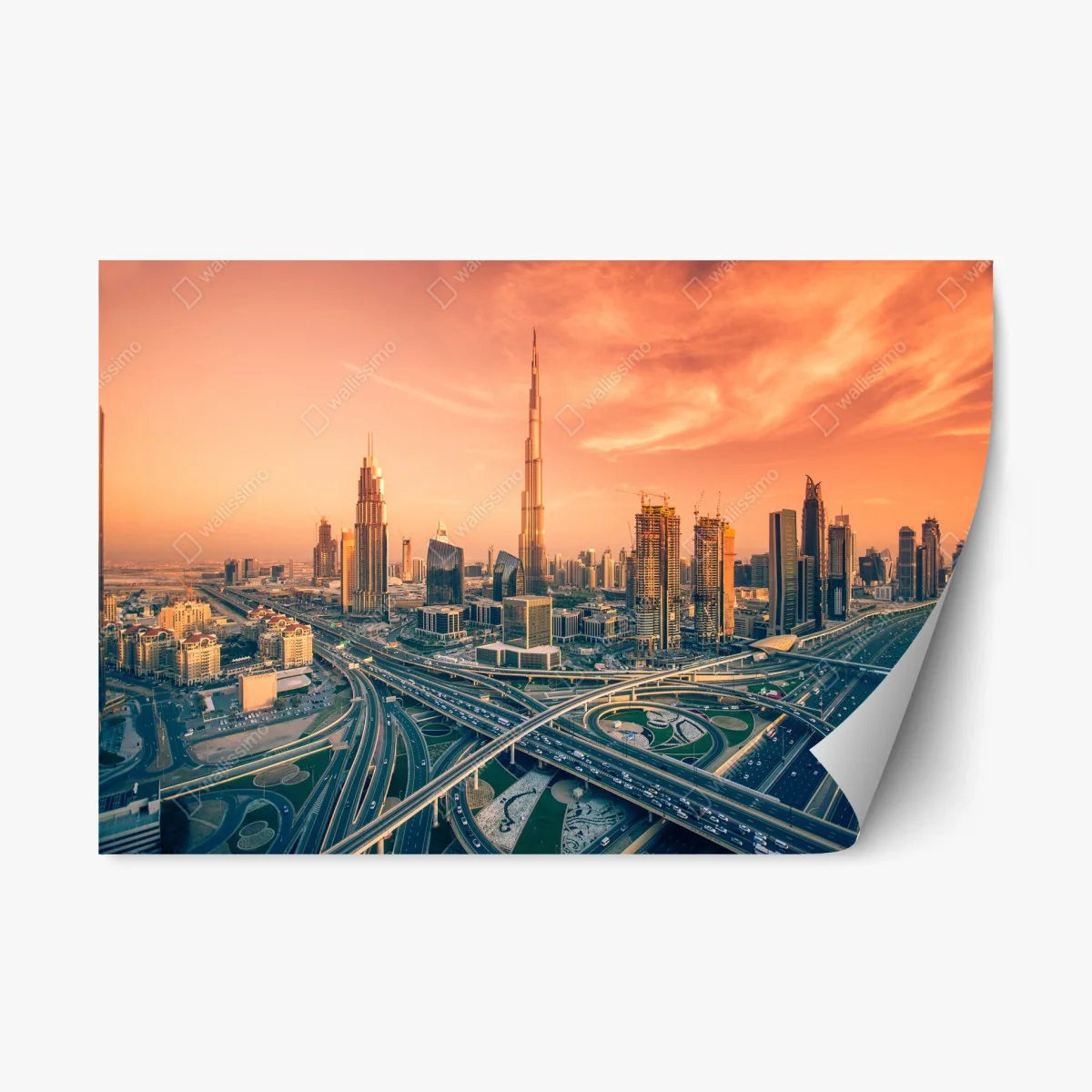 Sticker repositionnable coucher de soleil sur Dubaï : panorama urbain spectaculaire – Wallnifity® Sticker repositionnable coucher de soleil sur Dubaï : panorama urbain spectaculaire – Wallnifity®