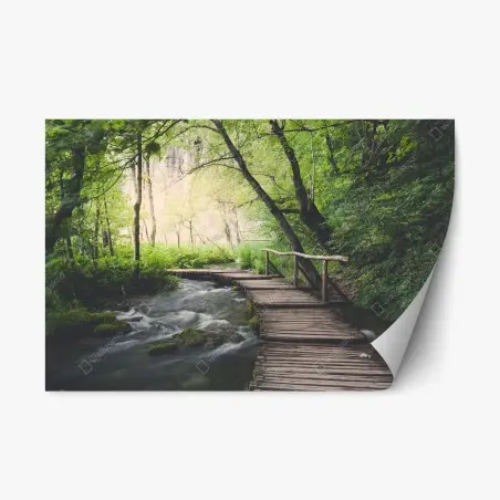 Sticker repositionnable passerelle en bois au cœur de la forêt – Wallnifity®