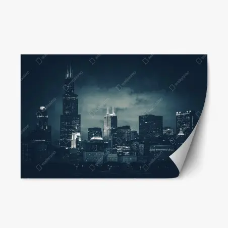 Sticker repositionnable silhouette nocturne de Chicago en bleu profond – Wallnifity®