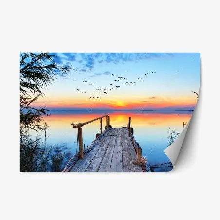 Sticker repositionnable jetée au coucher de soleil sur le lac – Wallnifity®