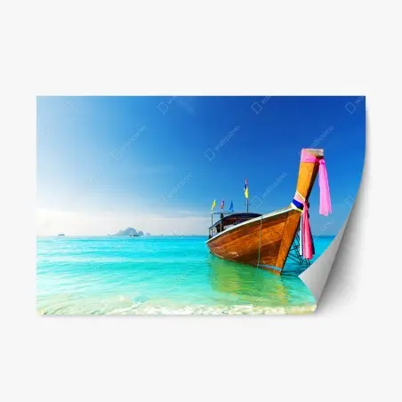 Sticker repositionnable bateau traditionnel sur la mer d'Andaman, Thaïlande – Wallnifity®