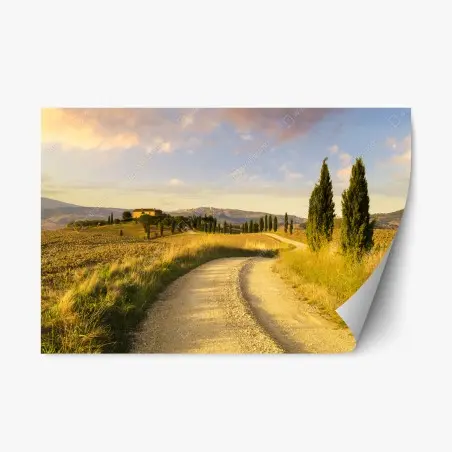 Sticker repositionnable chemin de campagne en Toscane au coucher du soleil – Wallnifity®