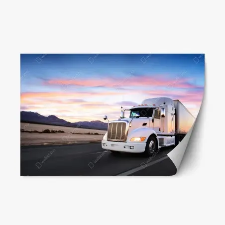 Sticker repositionnable camion blanc au crépuscule sur l'autoroute – Wallnifity®