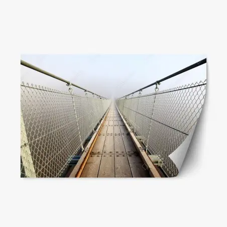 Sticker repositionnable promenade dans la brume : pont suspendu en perspective – Wallnifity®