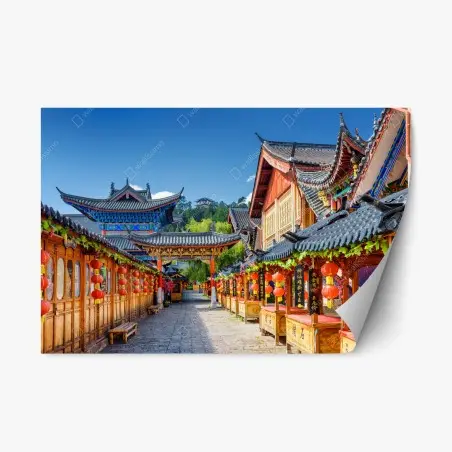 Sticker repositionnable ruelle aux lanternes rouges de Lijiang – Wallnifity®