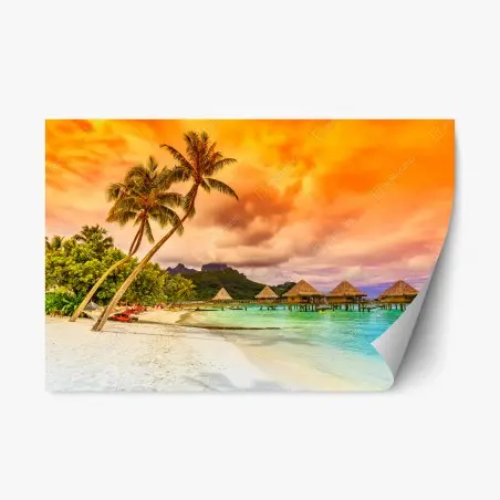 Sticker repositionnable plage paradisiaque à Bora Bora – Wallnifity®