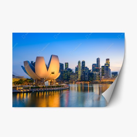 Sticker repositionnable panorama crépusculaire de Marina Bay, Singapour – Wallnifity®