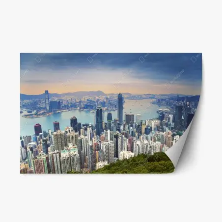 Sticker repositionnable panorama urbain de Hong Kong au crépuscule – Wallnifity®