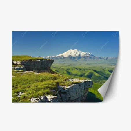 Sticker repositionnable panorama estival du Caucase avec Elbrus – Wallnifity®