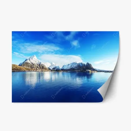 Sticker repositionnable panorama hivernal de Reine, îles Lofoten – Wallnifity®