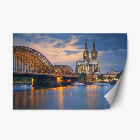 Sticker repositionnable vue nocturne de la cathédrale de Cologne et du pont Hohenzollern – Wallnifity®