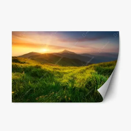 Sticker repositionnable aube dans la vallée montagneuse – Wallnifity®